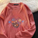 LOVEMI Sweaters Red / M Lovemi -  Female Plant Embroidery Round Neck Pullover Waffle Autumn