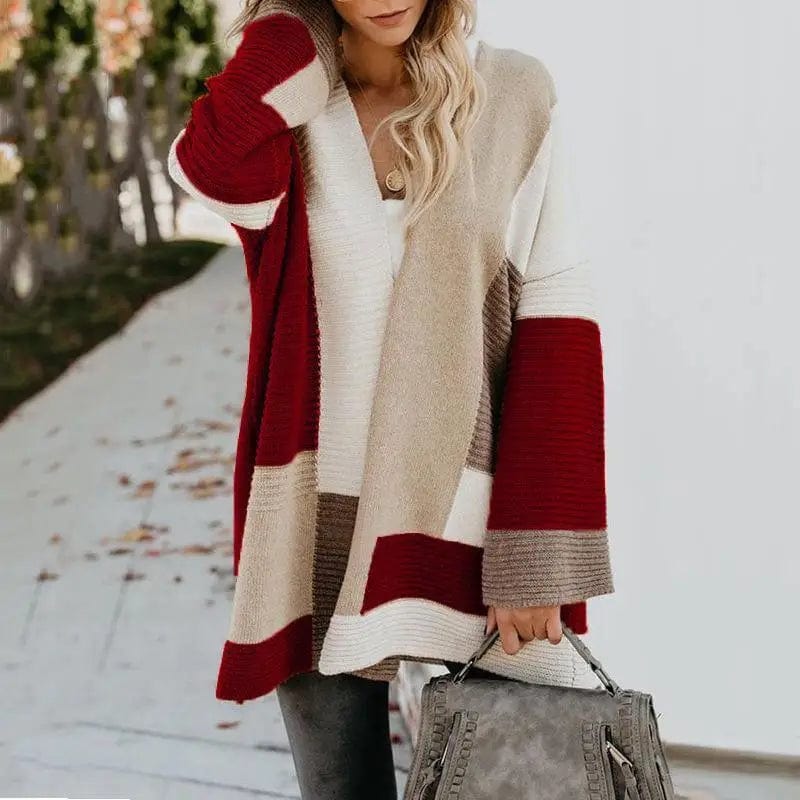 LOVEMI Sweaters Red / M Lovemi -  Splicing multi - color cardigan knitwear