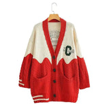 LOVEMI Sweaters Red / One size Lovemi -  V-neck contrast letter cardigan sweater women