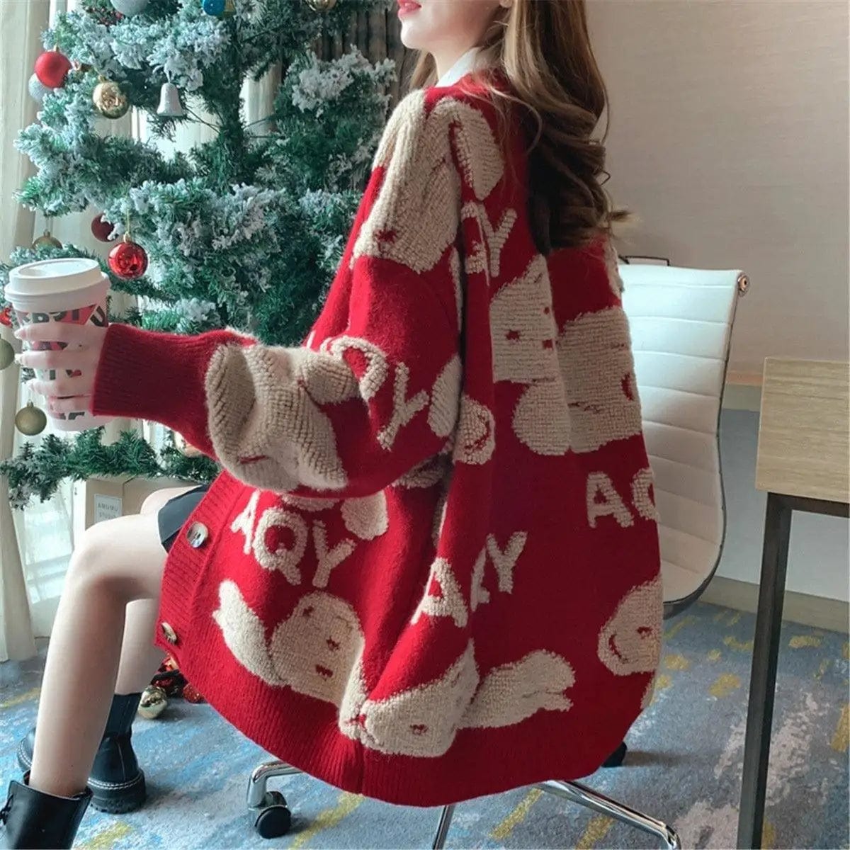 LOVEMI Sweaters Red / One size Lovemi -  Women's Sweater Coat Korean Loose Net Red Knitted Cardigan