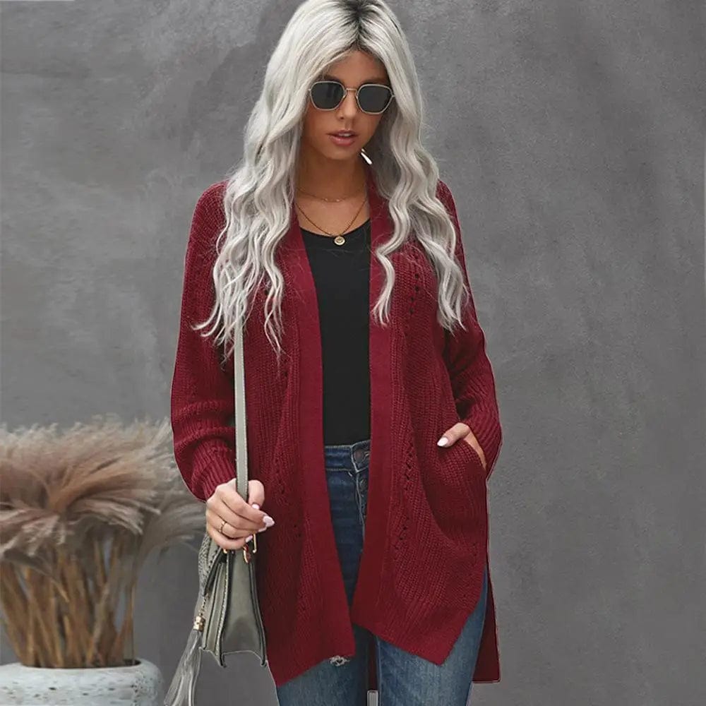 LOVEMI Sweaters Red / S Lovemi -  Solid Color Mid-length Knitted Coat Cardigan Long Sleeves