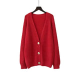LOVEMI Sweaters Scarlet / One size Lovemi -  Plush Net Red Knit Cardigan Gentle V-neck Loose Top
