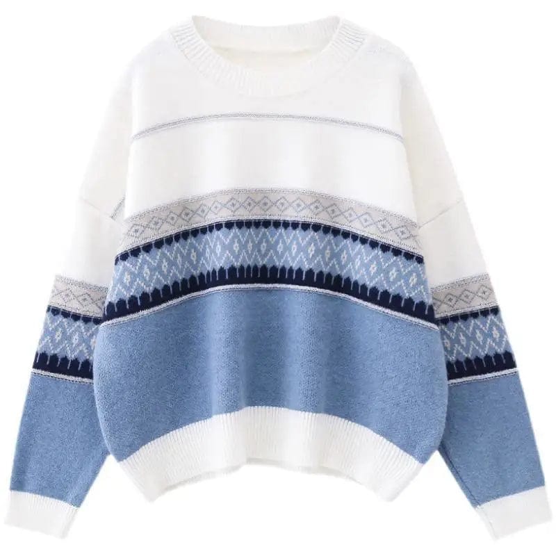 LOVEMI Sweaters Sky Blue / One size Lovemi -  Striped Sweater Retro Chic Top