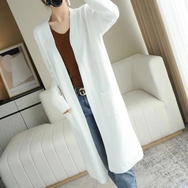 LOVEMI  Sweaters White / 2XL Lovemi -  No Buckle Lazy Wind Fashion Long Cardigan Knitted Coat Women