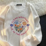 LOVEMI Sweaters White / M Lovemi -  Female Plant Embroidery Round Neck Pullover Waffle Autumn