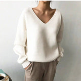 LOVEMI  Sweaters White / OneSize Lovemi -  Sweater Black Loose V Neck Sweater Pullover