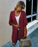 LOVEMI Sweaters Wine red / S Lovemi -  Knit long cardigan contrast color coat