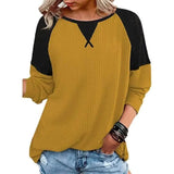 LOVEMI Sweaters Yellow / S Lovemi -  Waffle Stitching Long-sleeved Round Neck T-shirt Top