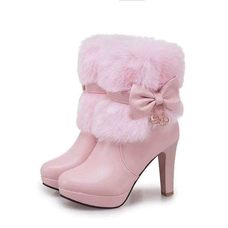 Sweet Princess Autumn And Winter Short Boots Snow Women-Pink-5