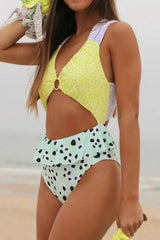 Swimsuit European-girl Style High Waist Lace One-piece-Yellow-2