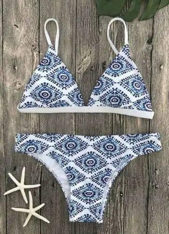 Swimwear printed triangle bikini-Blue-2