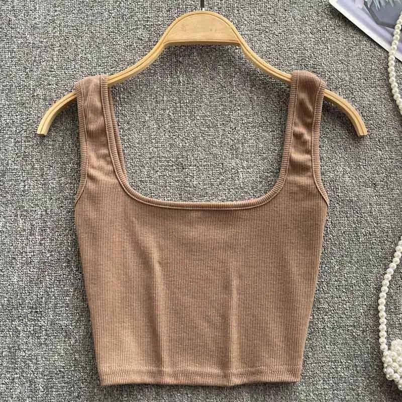 Tank Top Women Backless Y2k Top Slim Fit Bottoming-Khaki-13