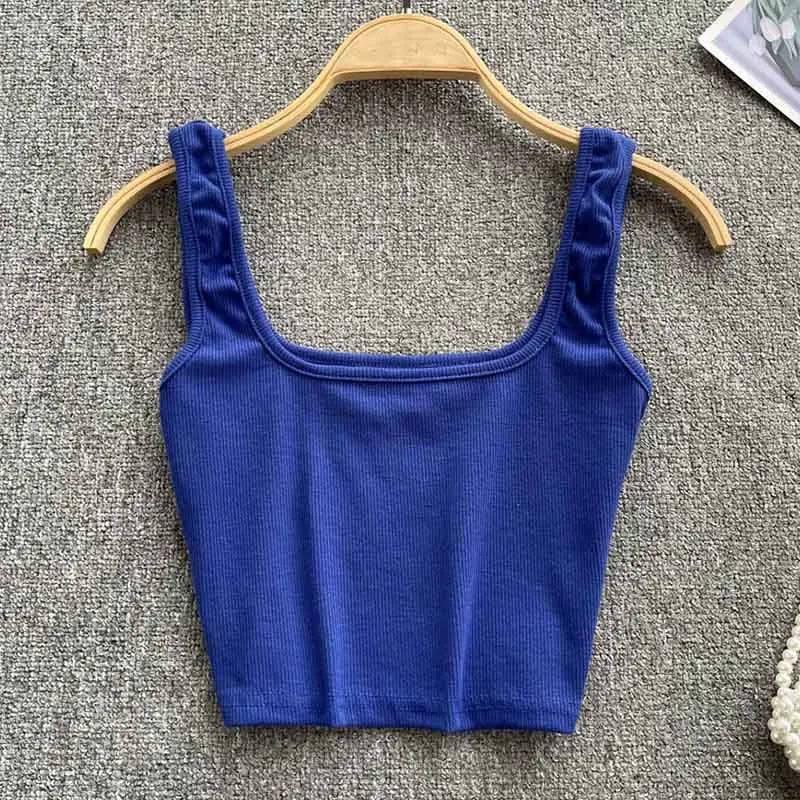 Tank Top Women Sexy Backless Y2k Top Slim Fit Bottoming-Navy Blue-15