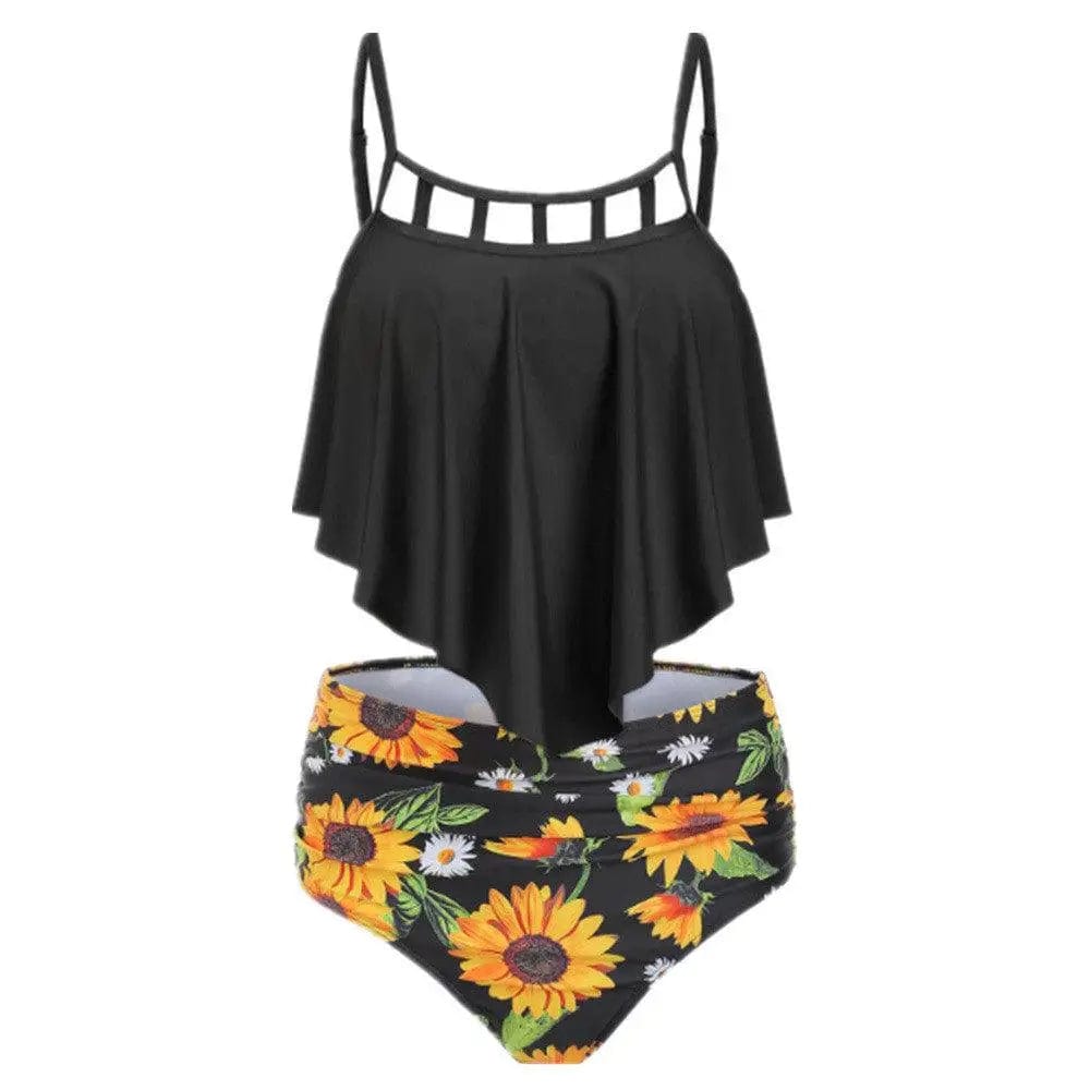 LOVEMI  Tankinis Black / M Lovemi -  Ruffled Sunflower-print High-rise Bikini European