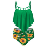 LOVEMI  Tankinis Green / M Lovemi -  Ruffled Sunflower-print High-rise Bikini European