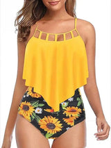 LOVEMI  Tankinis Lovemi -  Ruffled Sunflower-print High-rise Bikini European