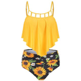 LOVEMI  Tankinis Yellow / M Lovemi -  Ruffled Sunflower-print High-rise Bikini European