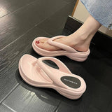 Thick Sole Wedges Flip Flops For Women 2023 Summer Clip-4