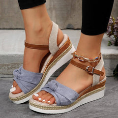 Thick-Soled Bow Sandals-Grey-1