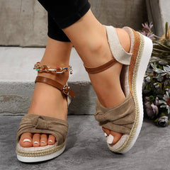 Thick-Soled Bow Sandals-Khaki-3