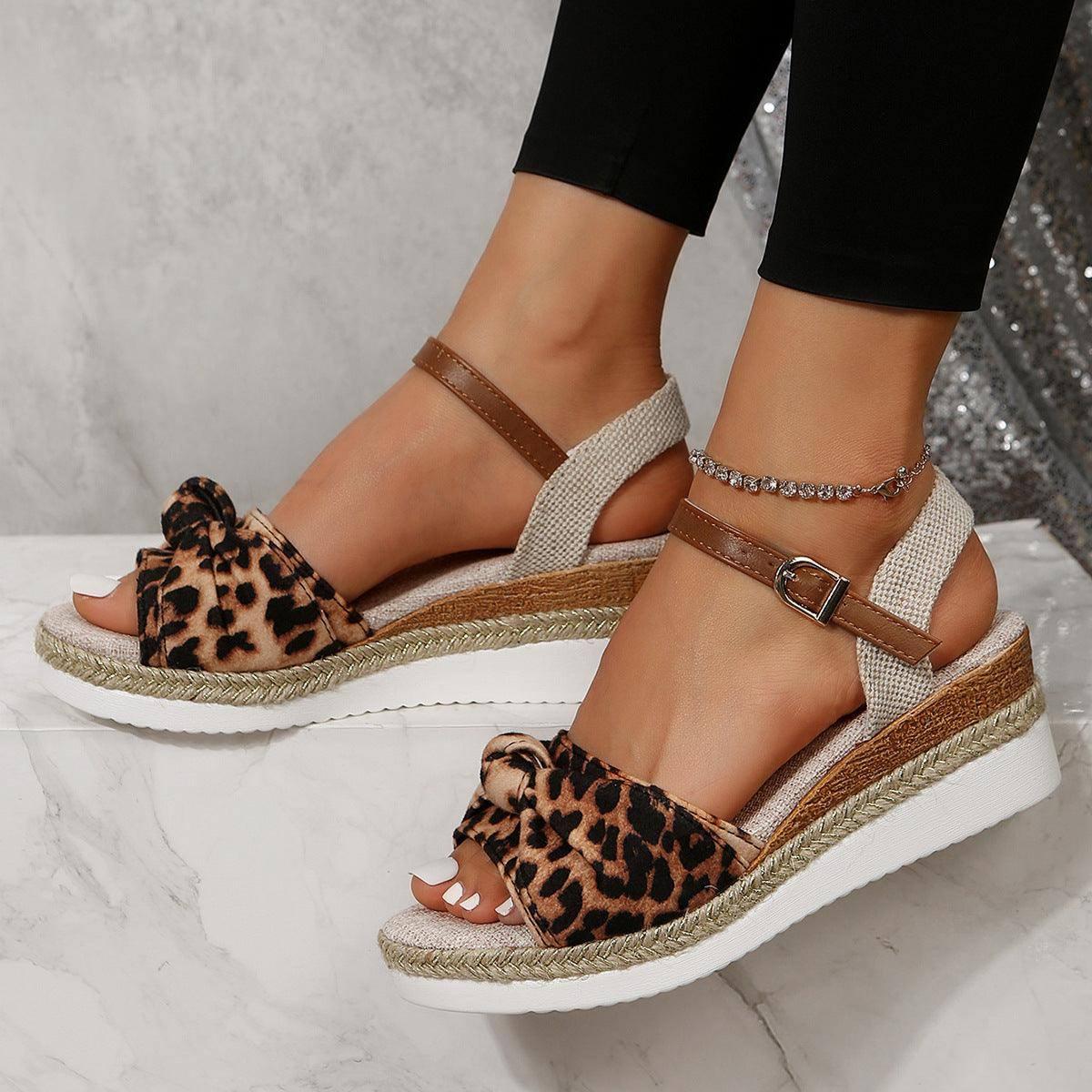 Thick-Soled Bow Sandals-Leopard-4