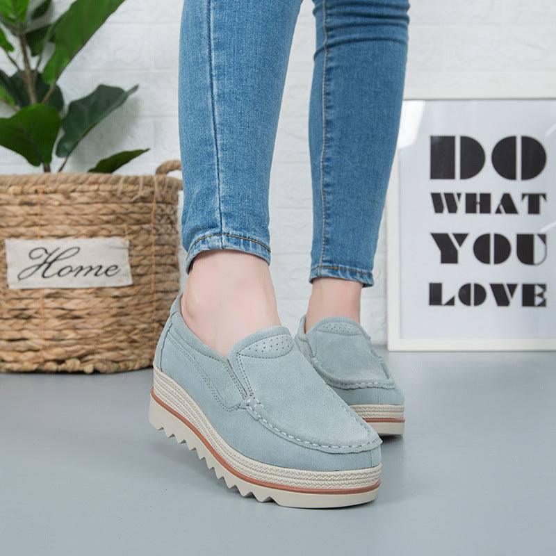 Thick-soled Flat Shoes Anti-slip Suede Height Increasing Shoes For Women-3