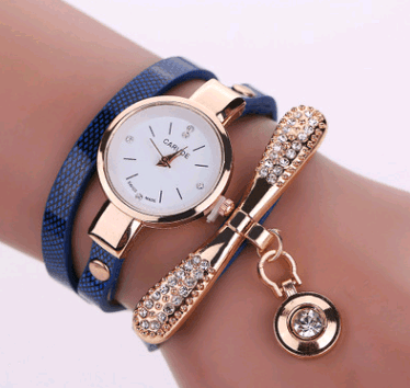 Thin belt fashion ladies watch Casual three-ring winding-Dark blue-10