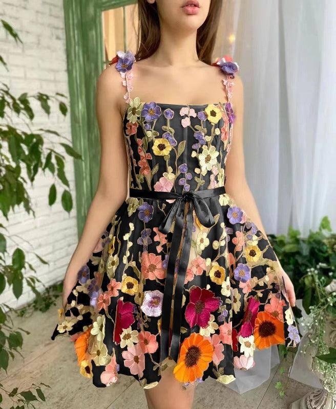 Three-dimensional Flower Embroidery Dress Summer Fashion-Black Flower-5