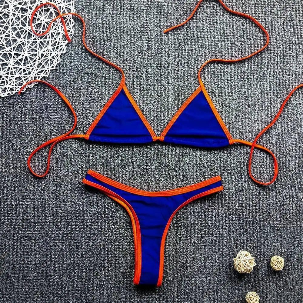 Three-point contrast bikini-Blue-4