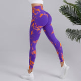 Tie-dye Printed Yoga Pants Fashion Seamless High-waisted-Orange Blue-3