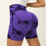 Tie-dye Printed Yoga Pants Summer Quick-drying Fitness Shorts High-waisted Hip-lifting Leggings Women Pants-Purple-2