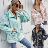 LOVEMI - Lovemi - Tie dyed Plush zipper loose coat