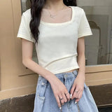 LOVEMI top Beige / M Lovemi -  New Women's Summer Solid Color Short Slim Top