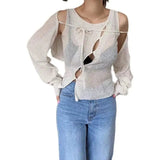 LOVEMI top Beige / One size Lovemi -  Women's Cardigan Jacket Hollow Knit Vest Set
