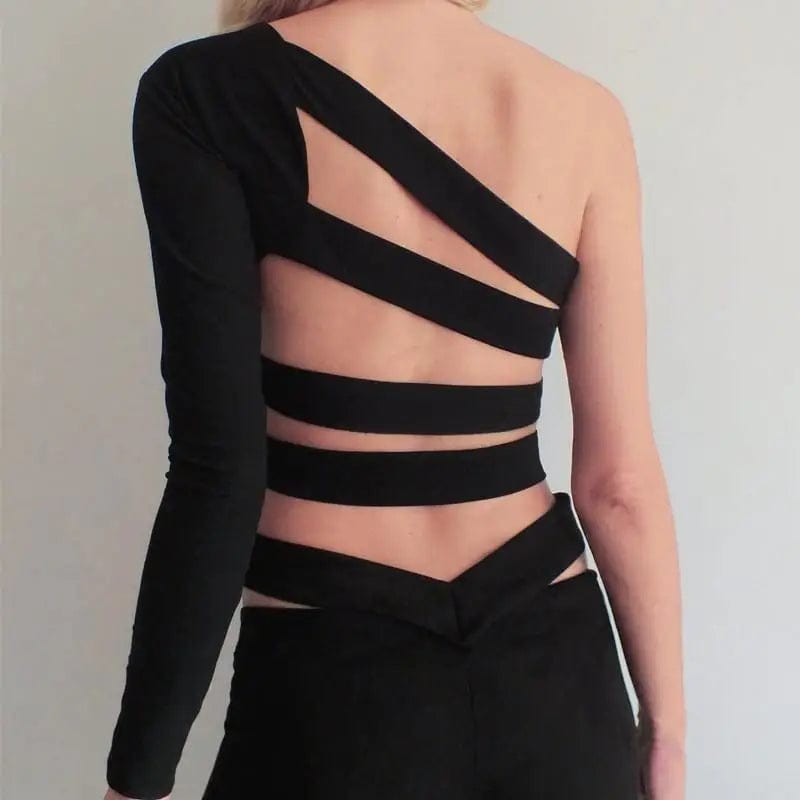 LOVEMI top Black / S Lovemi -  Hollow Out Sexy T-shirt Bandage Backless Long Sleeve Top