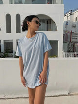 LOVEMI top Blue / S Lovemi -  Homemade Cotton Versatile Loose White T-shirt For Women