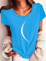 LOVEMI top Blue / S Lovemi -  Wide Collar Short Sleeve Printed T-shirt Casual Top Women