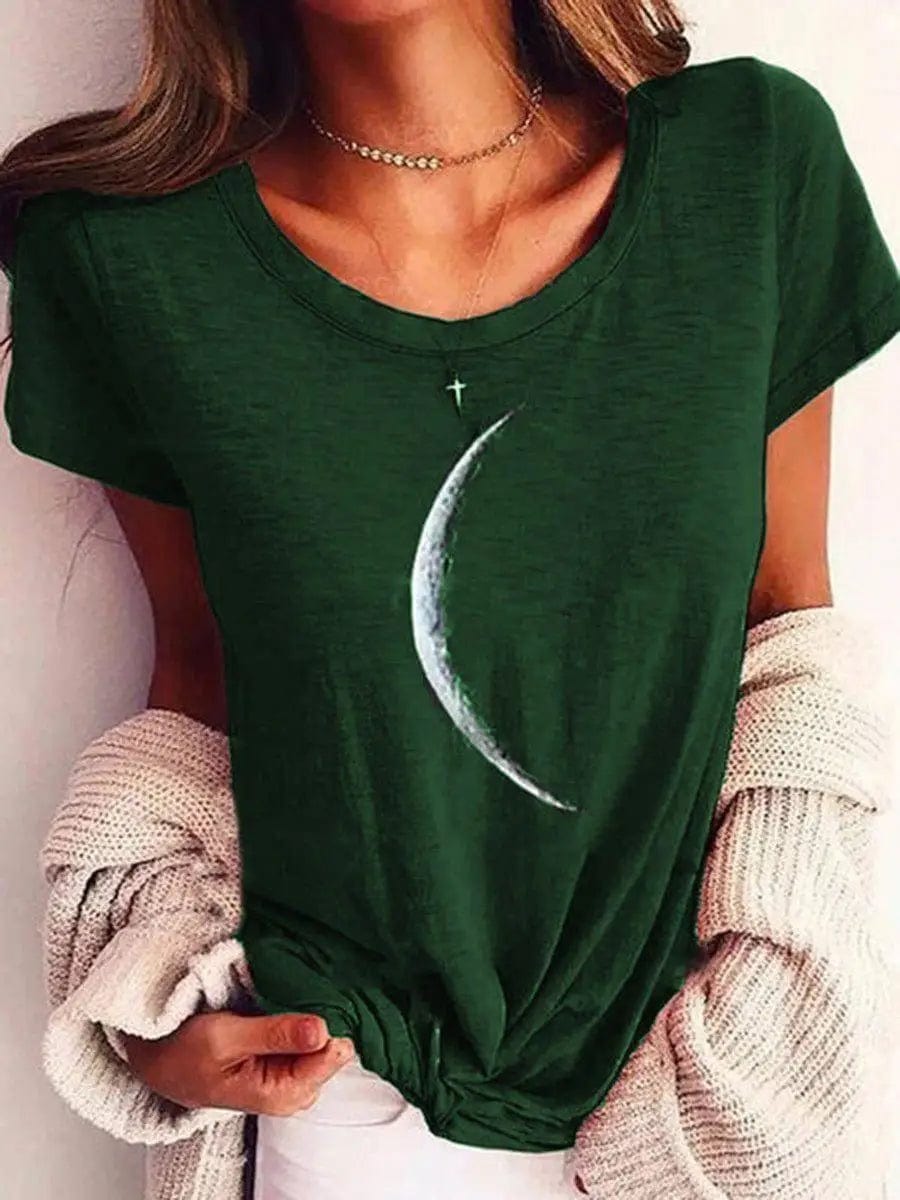 LOVEMI top Dark green / S Lovemi -  Wide Collar Short Sleeve Printed T-shirt Casual Top Women