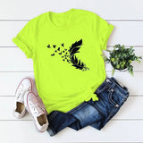 LOVEMI top Fluorescent green / S Lovemi -  Summer Plus Size Women Clothing New Feather Print T-Shirt