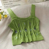 LOVEMI top Green / One size Lovemi -  Flower Embroidery Knitted Crop Tops Camis Strappy Tanks Cute