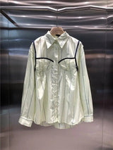 LOVEMI top Green / One size Lovemi -  Western Striped Pattern Chest Design Shirt Women Loose