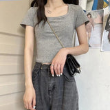 LOVEMI top Grey / M Lovemi -  New Women's Summer Solid Color Short Slim Top