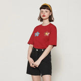 LOVEMI top gules / M Lovemi -  Two little flowers vintage girl T-shirt