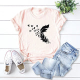 LOVEMI top Light pink / 4XL Lovemi -  Summer Plus Size Women Clothing New Feather Print T-Shirt