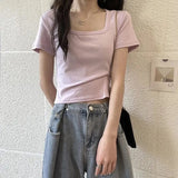 LOVEMI top Light Purple / M Lovemi -  New Women's Summer Solid Color Short Slim Top