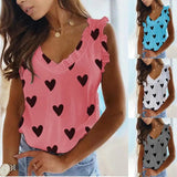 LOVEMI  top Lovemi -  Heart Print V-Neck Ruffled Pleated T-Shirt Top