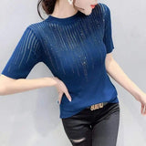 LOVEMI top Lovemi -  Letter Hot Rhinestone Short-sleeved Thin Knit Sweater Women