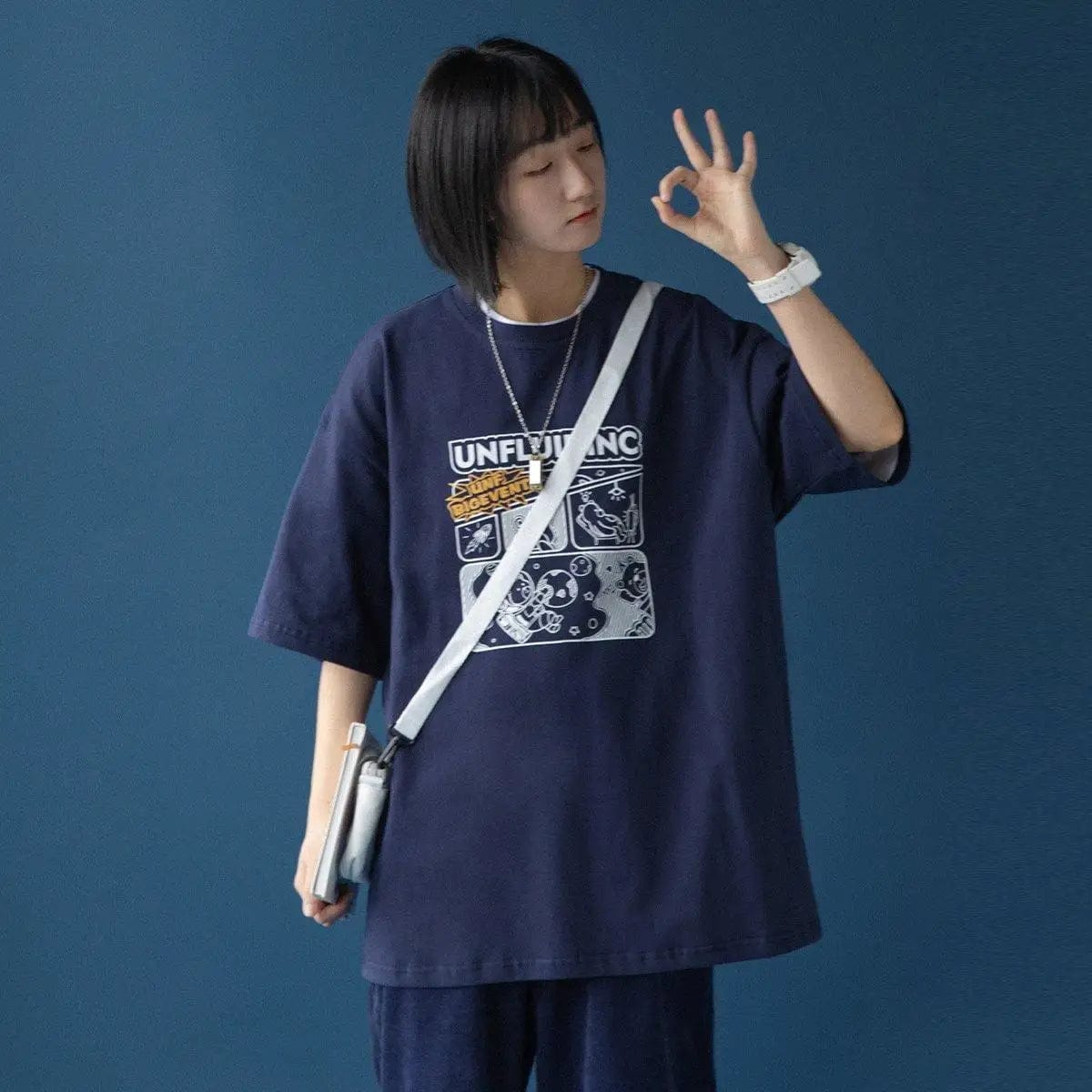 LOVEMI top Navy blue / S Lovemi -  New Summer Design T-shirt Loose Japanese Half-sleeved Cotton