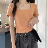 LOVEMI top Orange / M Lovemi -  New Women's Summer Solid Color Short Slim Top