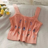 LOVEMI top Orange / One size Lovemi -  Flower Embroidery Knitted Crop Tops Camis Strappy Tanks Cute